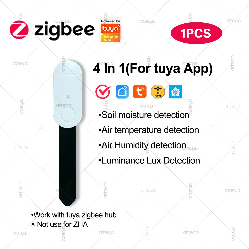 Zigbee-sensor til registrering af jordfugtighed, temperatur, luftfugtighed og lysstyrke, intelligent jordtester med fugtighedssensor til Tuya-appen og Zigbee2MQTT