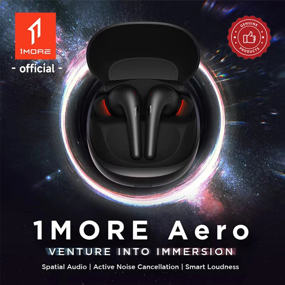 1MORE Aero-øretelefoner med støjreduktion, Bluetooth 5.2, lynudsalg, tydelige opkald, 28 timers afspilning, trådløst opladningsheadset