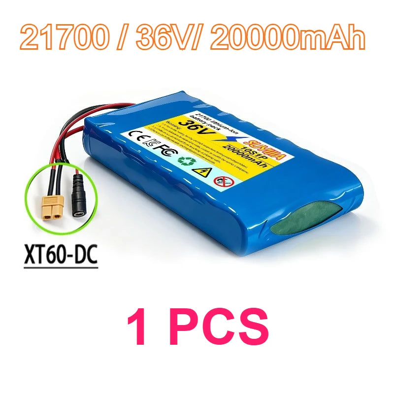 36V 20Ah 21700 Li-ion Battery Pack, 10S1P Electric Scooter Battery with XT60/DC Connector for 250W-500W Motor BMS Protection