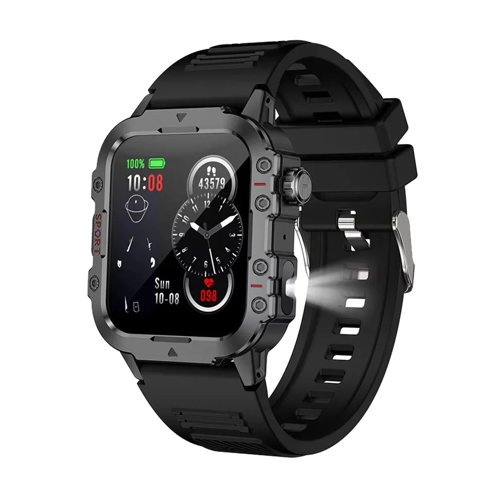 G.L Wear 2026-smartwatch til udendørssport og fitness, pulsmåler, SpO2- og søvnovervågning, LED-lommelygte, Bluetooth-opkald, til mænd og kvinder