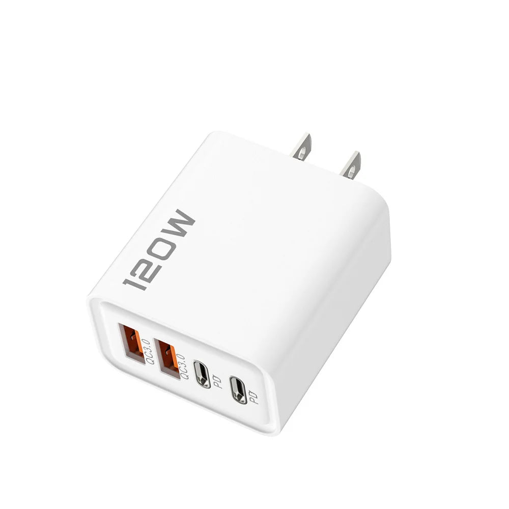 120 W USB C-oplader med 4 porte, Type C-hurtigoplader, telefonoplader, strømadapter til iPhone, Samsung og Xiaomi, EU/US/UK-stik, vægoplader