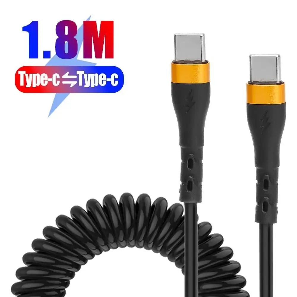 Câble PD 120W Type C vers Type C 5A Charge rapide USB C Spirale Chargeur de voiture pour iPhone 15 Series Xiaomi 12 Samsung S23 Macbook