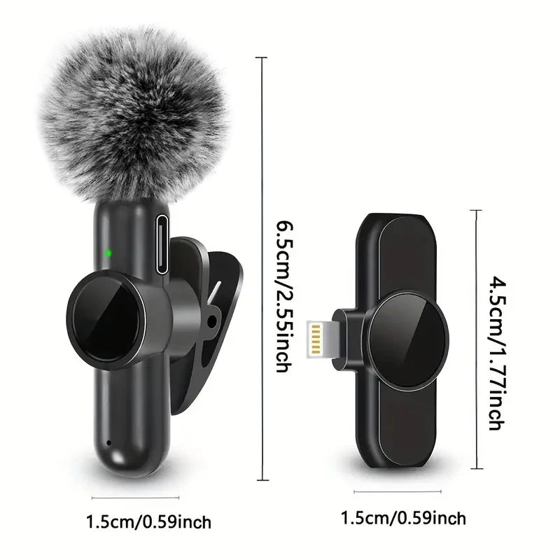 Micrófono inalámbrico de solapa con cubierta antiviento, mini micrófono para grabación de audio y vídeo, compatible con iPhone, Android y teléfonos móviles