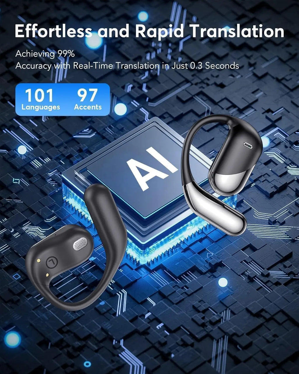 Auriculares traductores en tiempo real para 198 idiomas, traducción 3 en 1 para música y llamadas, diseño abierto, batería de 60H, Bluetooth 6.1