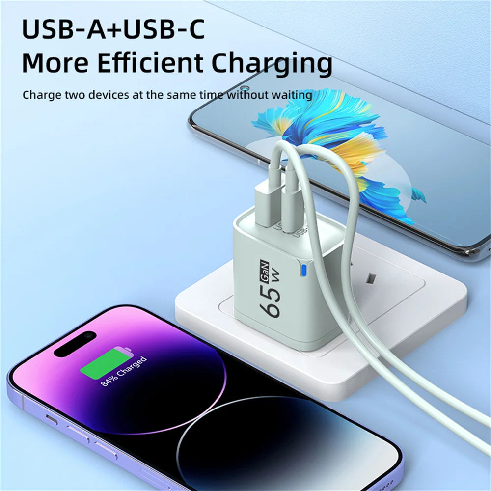 65W Fast Charge USB Type C Charger GaN Mobile Phone Adapter For iPhone Xiaomi Huawei Samsung Oneplus High Speed Charging Adapter