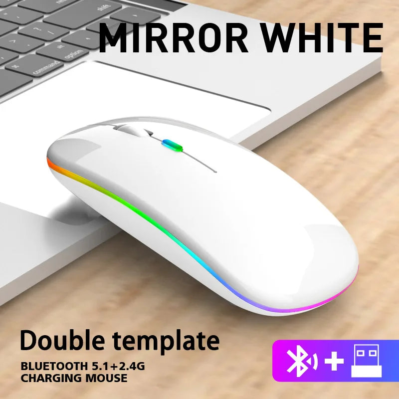 Ratón inalámbrico Bluetooth de 2.4GHz, recargable, silencioso y ergonómico, para gaming, con retroiluminación USB y 1600DPI, para PC y portátiles