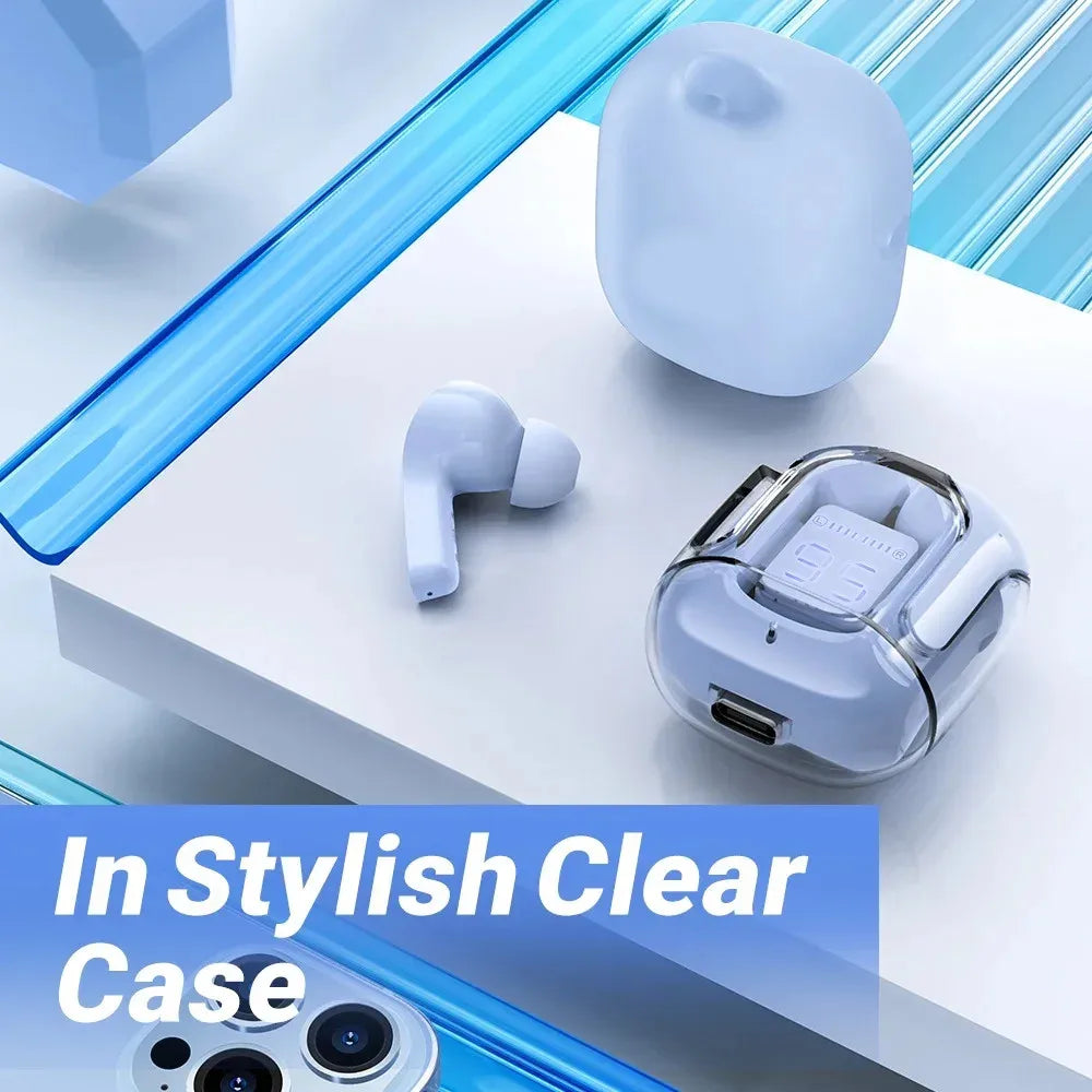 Original T2 Oreillettes Bluetooth sans fil transparentes HIFI Casque LED Affichage numérique de la puissance Son stéréo Oreillettes pour Xiaomi