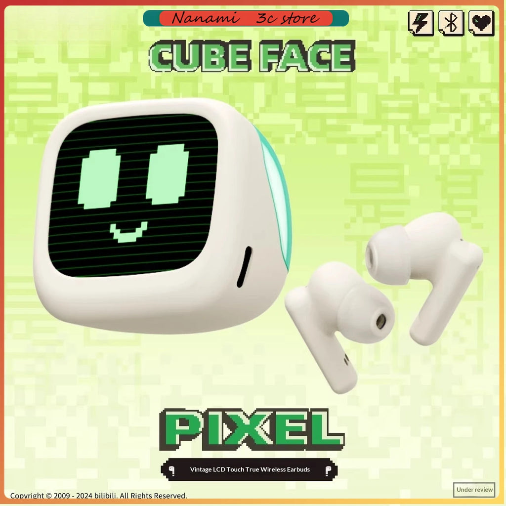 [Nouveauté] Écouteurs Bluetooth Pixel CUBE FACE Musique de Poche Écran Tactile LCD Rétro Casque Bluetooth Sans Fil Véritable Cadeaux