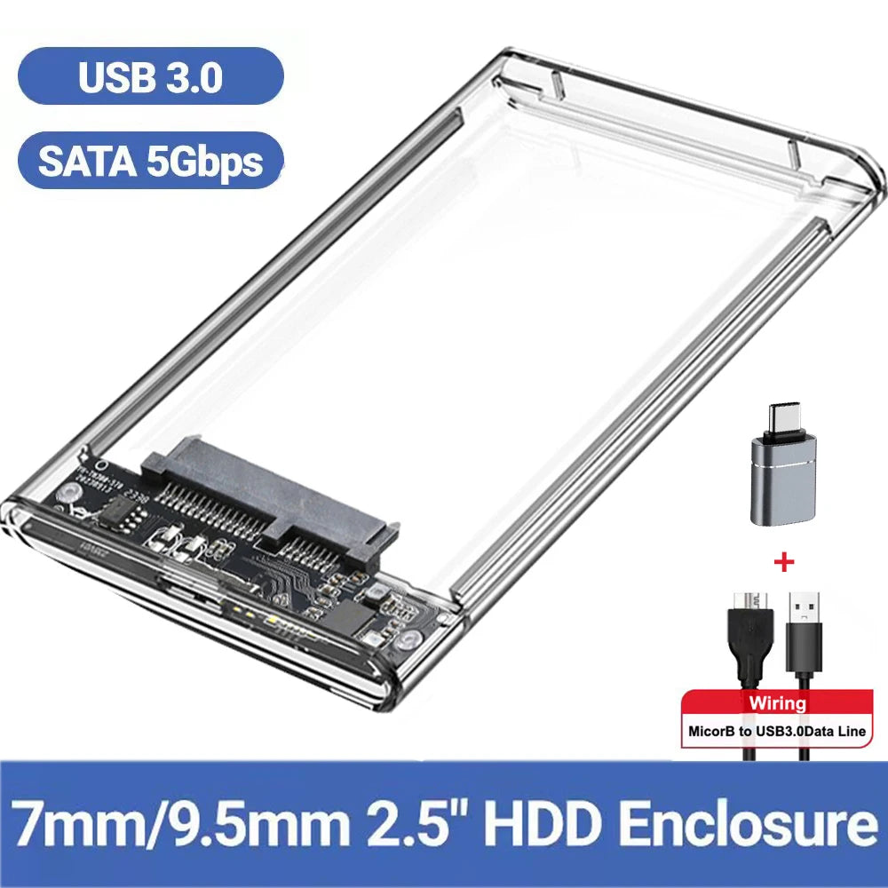 Transparent HDD Case HDD Enclosure 2.5 Inch SSD SATA To USB 3.0 Type-C 3.1 Adapter Portable External Hard Drive Box Tool-Free