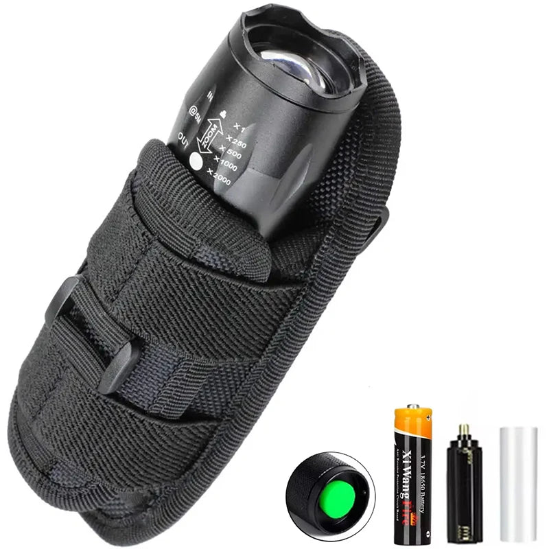 Funda táctica de nailon para linterna, con funda y soporte para cinturón de servicio, bolsa portaherramientas para linterna de 360 grados