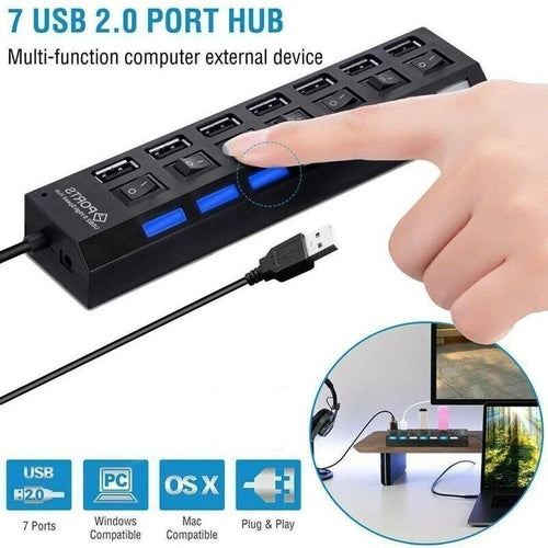 7 Port USB 2.0 / 3.0 Hub Splitter Adapter High Speed For PC Laptop Mac - Multi-function external device with USB ports