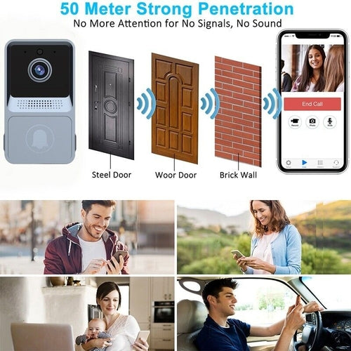 Smart Wireless WiFi Doorbell Intercom Video Camera Door Ring Bell features strong signal range and convenient smartphone interaction.