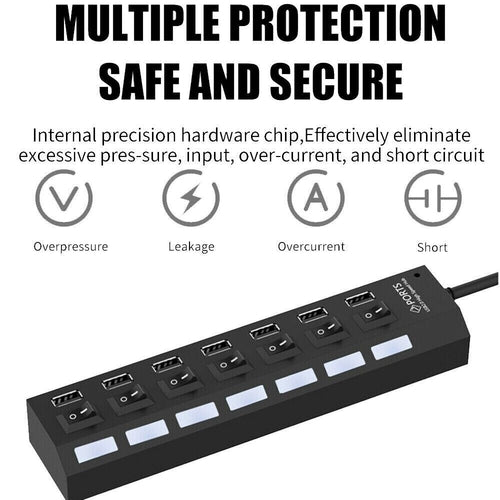 7 Port USB 2.0 / 3.0 Hub Splitter Adapter High Speed For PC Laptop Mac with multiple protection features.