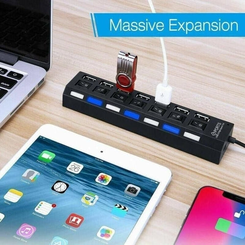 7 Port USB 2.0 / 3.0 Hub Splitter Adapter High Speed For PC Laptop Mac with multiple device connections