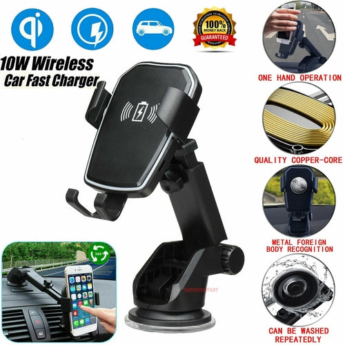 Qi Wireless Fast Charging Car Charger Mount Holder Stand 2 in 1 For