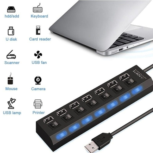 7 Port USB 2.0 / 3.0 Hub Splitter Adapter High Speed For PC Laptop Mac with multiple device connections