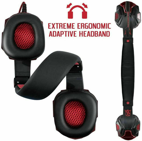 3.5mm Gaming Headset Mic LED Headphones Stereo Bass Surround For PC with ergonomic adaptive headband design