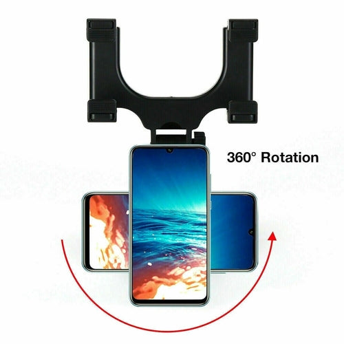 Universal 360 Rotation Car Rear View Mirror Mount Stand GPS Cell Phone with adjustable phone holder.