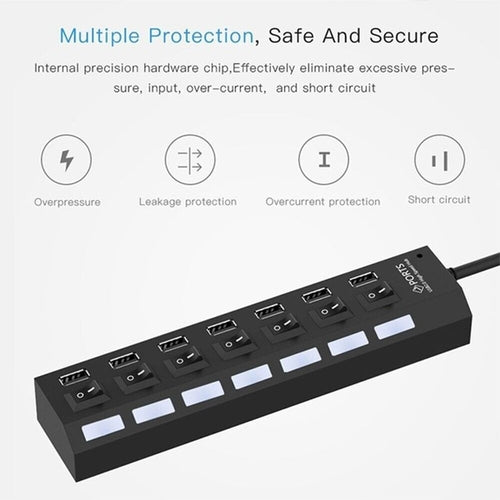 7 Port USB 2.0 / 3.0 Hub Splitter Adapter High Speed For PC Laptop Mac with multiple protection features.