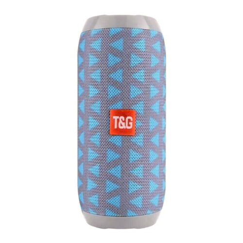 Bluetooth Speaker Wireless Waterproof Outdoor Stereo Bass USB/TF/FM with blue geometric design and T&G logo