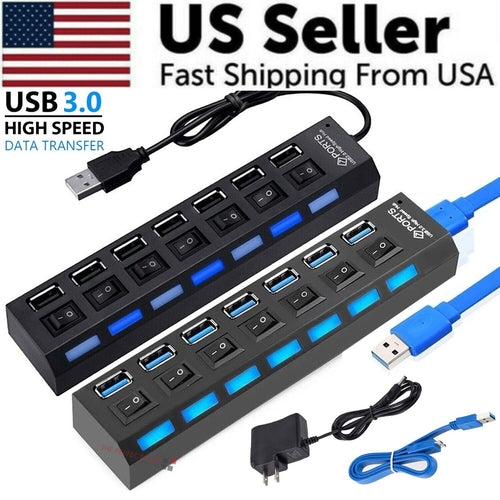 7 Port USB 2.0 / 3.0 Hub Splitter Adapter High Speed For PC Laptop Mac with USB 3.0 connectivity.