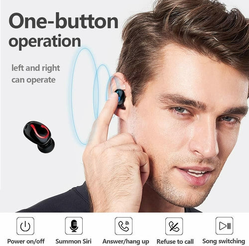 Bluetooth 5.1 Headset TWS Wireless Earphones Mini Earbuds Stereo with one-button operation features.