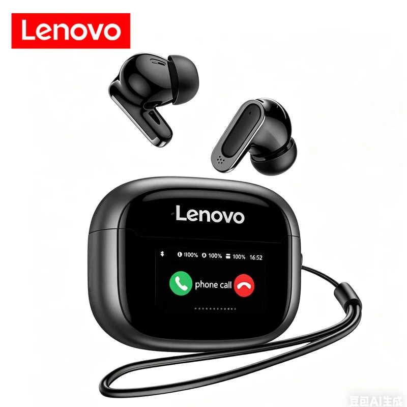 Nye Lenovo TWS-smarte digitale Bluetooth-øretelefoner, in-ear ANC-støjreduktion, trådløse øretelefoner med lang rækkevidde, mikrofon og berøringsskærm