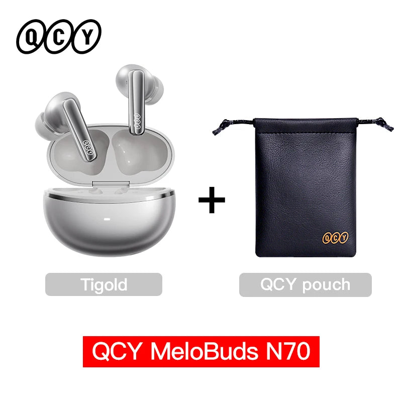 QCY MeloBuds N70 Écouteurs sans fil ANC adaptatifs Bluetooth 6.0 LDAC Audio Hi-Res 6 micros Écouteurs avec chargement sans fil 50h IPX5