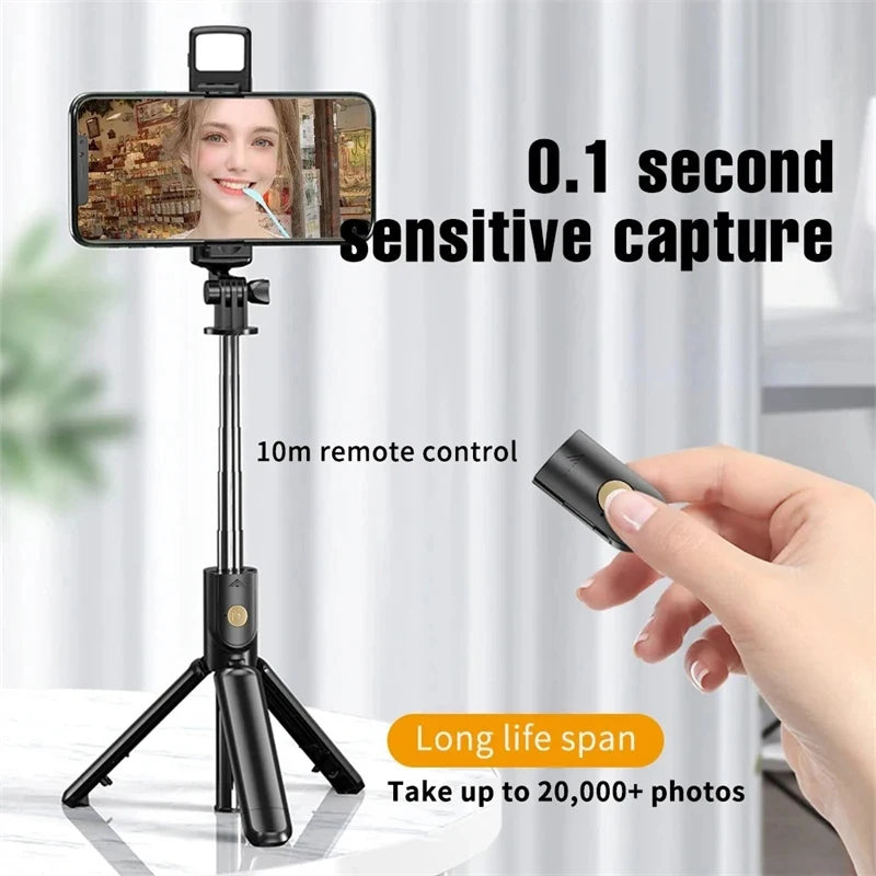 Selfie Stick with Light Wireless Tripod Stand Bluetooth Remote Extendable for iPhone Android Phone Live Streaming Vlog