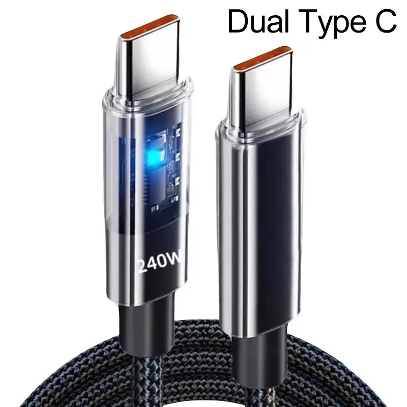 240W USB to Type C Super Fast Charging Cable QC 3.0 LED Digital Display Phone Charger Data Cord For Samsung Xiaomi Huawei OPPO