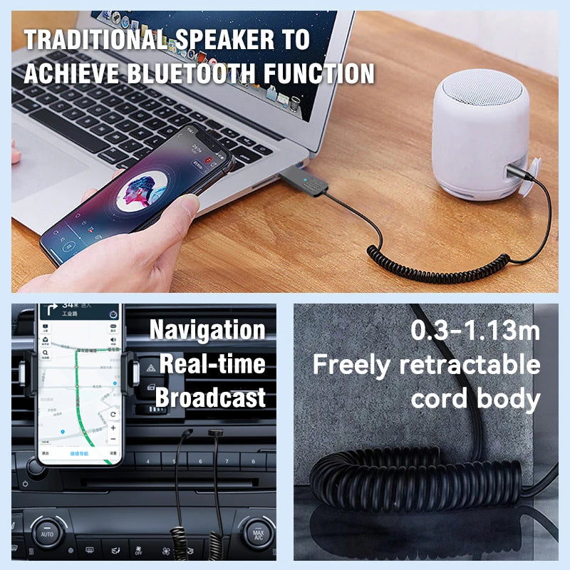 New Bluetooth 5.4 Car AUX Adapter USB To 3.5mm Stereo Hifi Music Wireless Audio Receiver Dongle Handsfree For Car BT Transmit