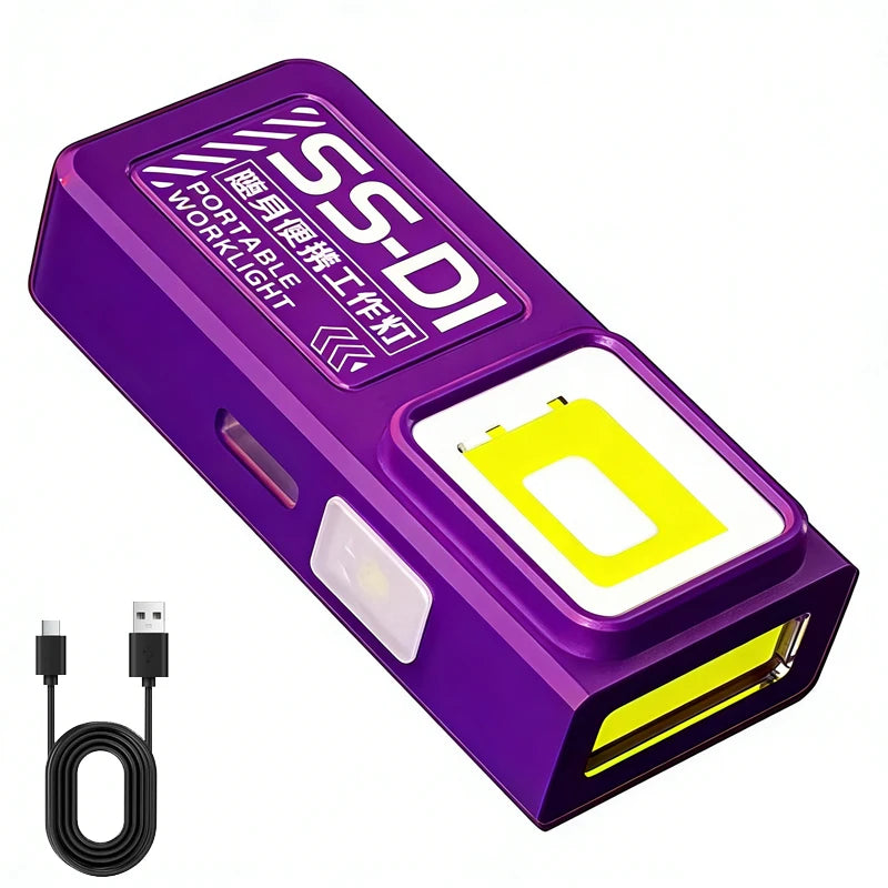 Genopladelig mini-COB-LED-lommelygte, bærbar EDC-lygte med USB-C, lommelygte, arbejdslampe med bred lysfordeling, clip og magnet til nødsituationer