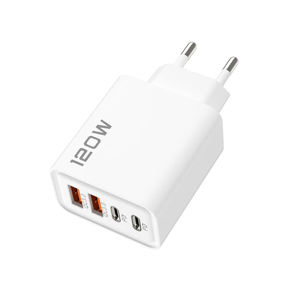 120W 4 Port USB C Charger Type C Fast Charging Phone Charger Power Adapter For iPhone Samsung Xiaomi EU/US/UK Plug Wall Charger