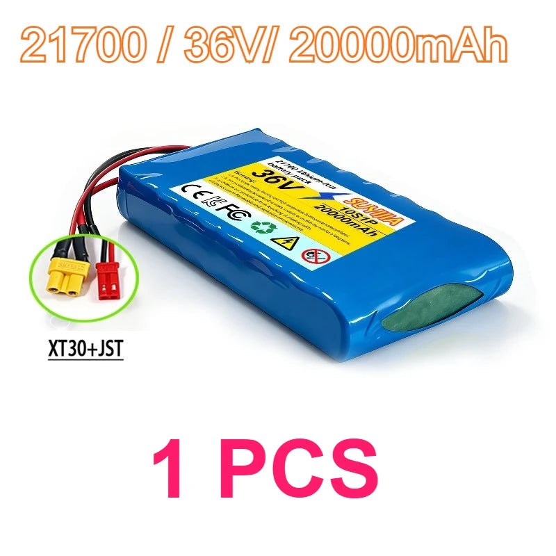 36V 20Ah 21700 Li-ion Battery Pack, 10S1P Electric Scooter Battery with XT60/DC Connector for 250W-500W Motor BMS Protection