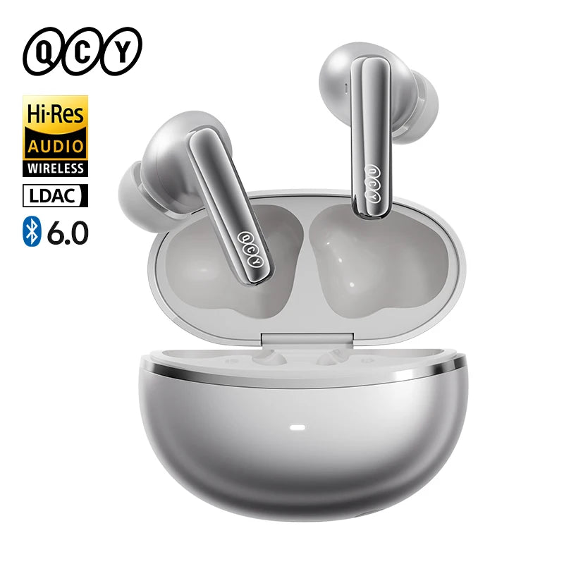 QCY MeloBuds N70 Écouteurs sans fil ANC adaptatifs Bluetooth 6.0 LDAC Audio Hi-Res 6 micros Écouteurs avec chargement sans fil 50h IPX5
