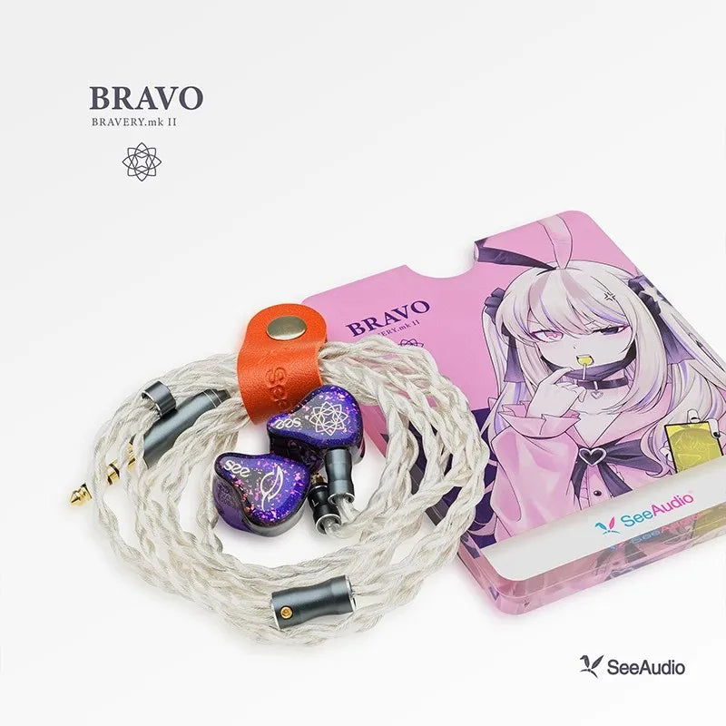 SeeAudio Bravo Courage 2nd Gen Wired Earphones 4.4mm Single-Coil Triple-BA Four-Driver In-Ear HiFi Headphones Gifts