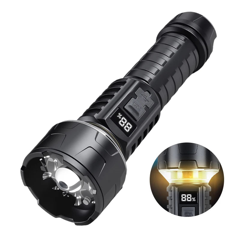 COB LED Flashlight Rechargeable Lantern 7-core Camping Torch Red Light Waming Lamp Can Install Tripod Outdoor Hiking Emergency