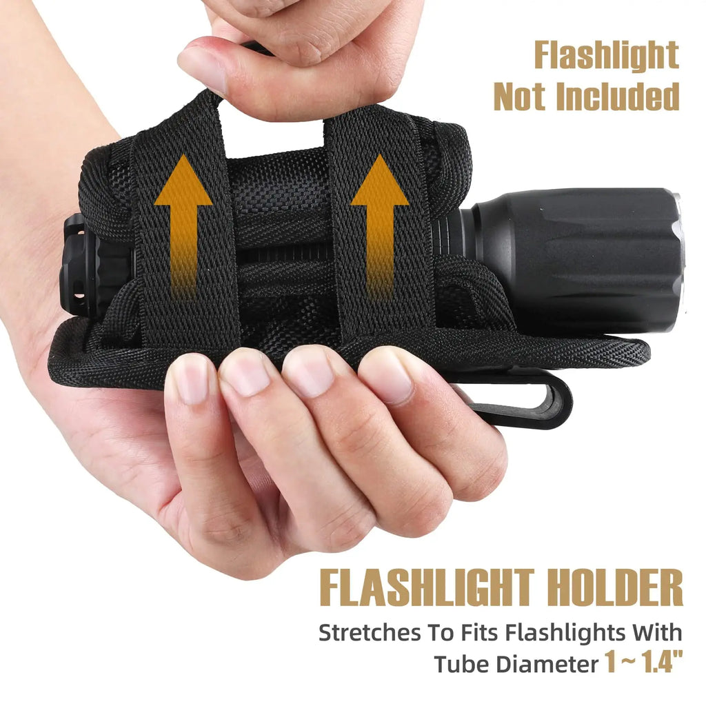 Funda táctica de nailon para linterna, con funda y soporte para cinturón de servicio, bolsa portaherramientas para linterna de 360 grados
