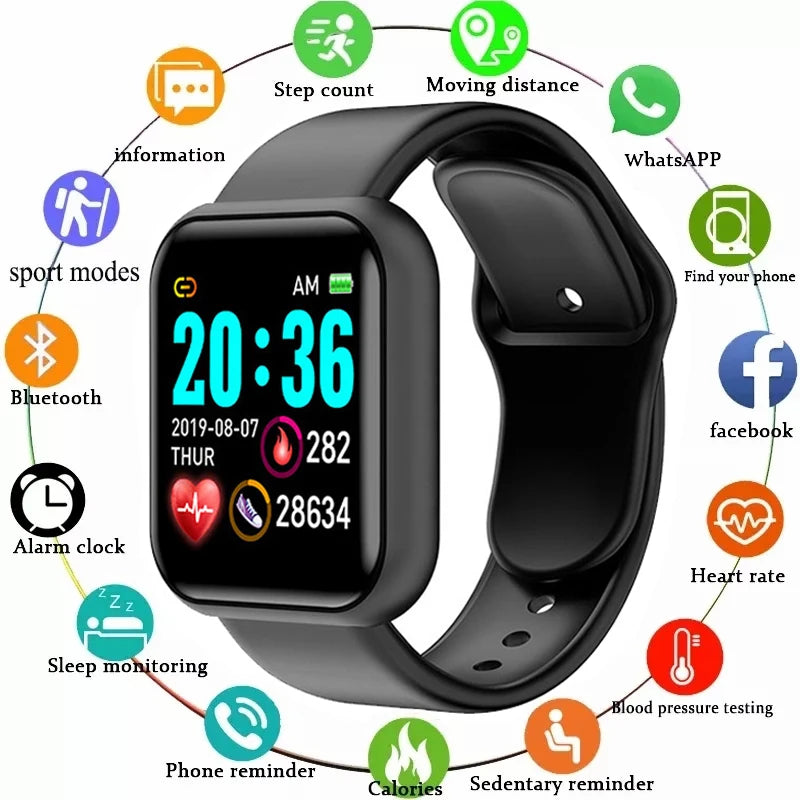 Smartwatch inteligente Y68 para hombre y mujer, monitorización de frecuencia cardíaca, oxígeno en sangre y presión arterial, monitorización del sueño multifunción, compatible con iOS y Android