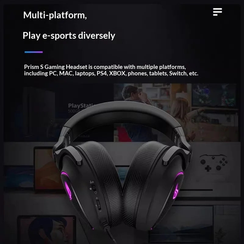 ROG Prism Casque de jeu supra-auriculaire léger 7.1 Casque de jeu RVB Éclairage Aura Sync Prism 2 Cadeaux Casque de jeu