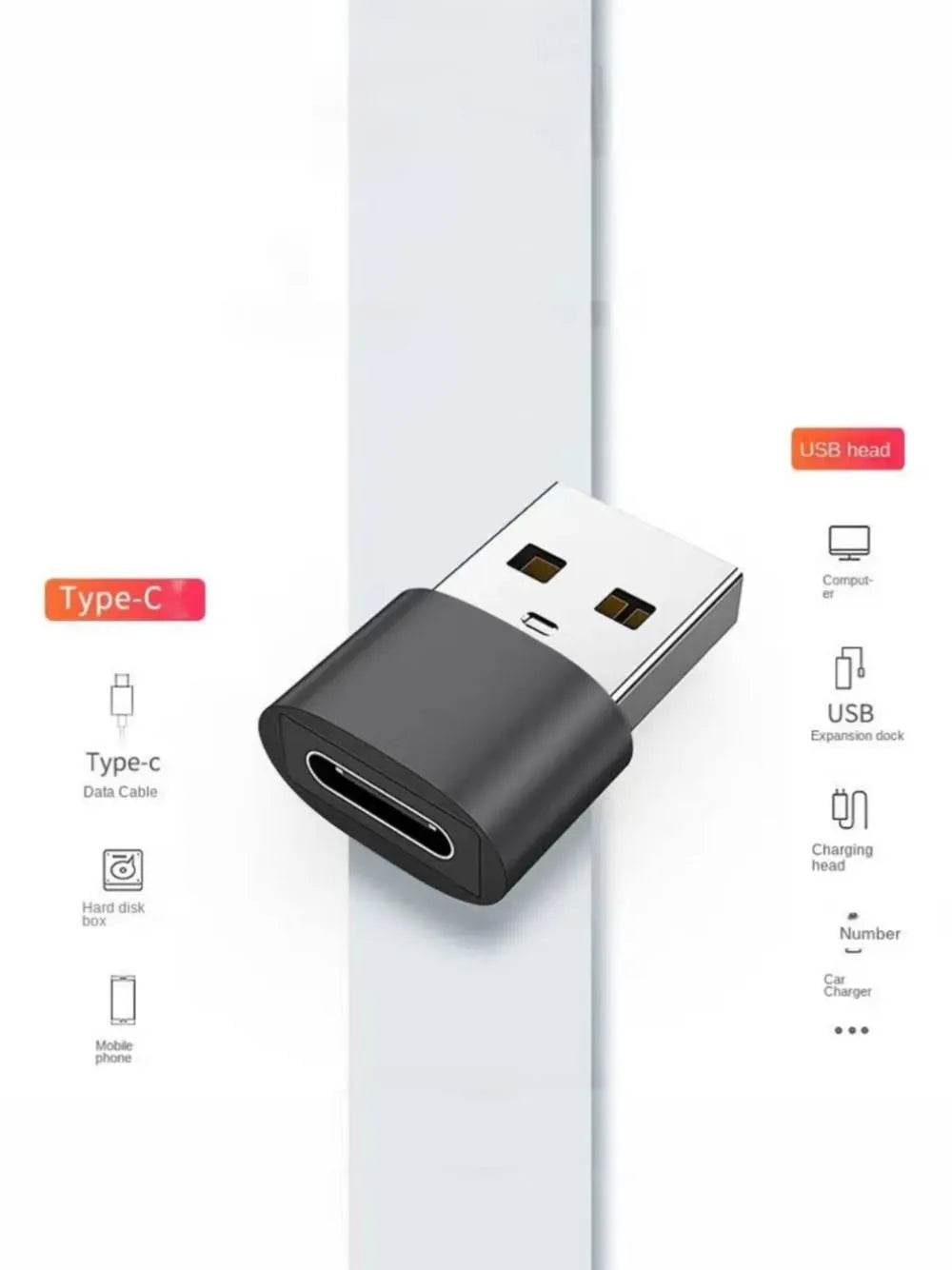 8pcs USB to USB C Adapter, USB Type C Female to USB Adapter, Micro USB to USB C Female Male Converter Connector, for Laptop Car