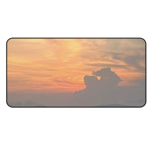 Golden Horizon Desk Mat showcasing a beautiful sunset design, size 15.5" × 31", perfect for gamers and desktop enthusiasts.