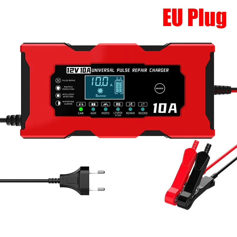 12V 10A Car Battery Charger 14.6V 10A Electric Motorcycles Charger For Lifepo4 Lead Acid AGM GEL PB Smart Lithium Battery Repair
