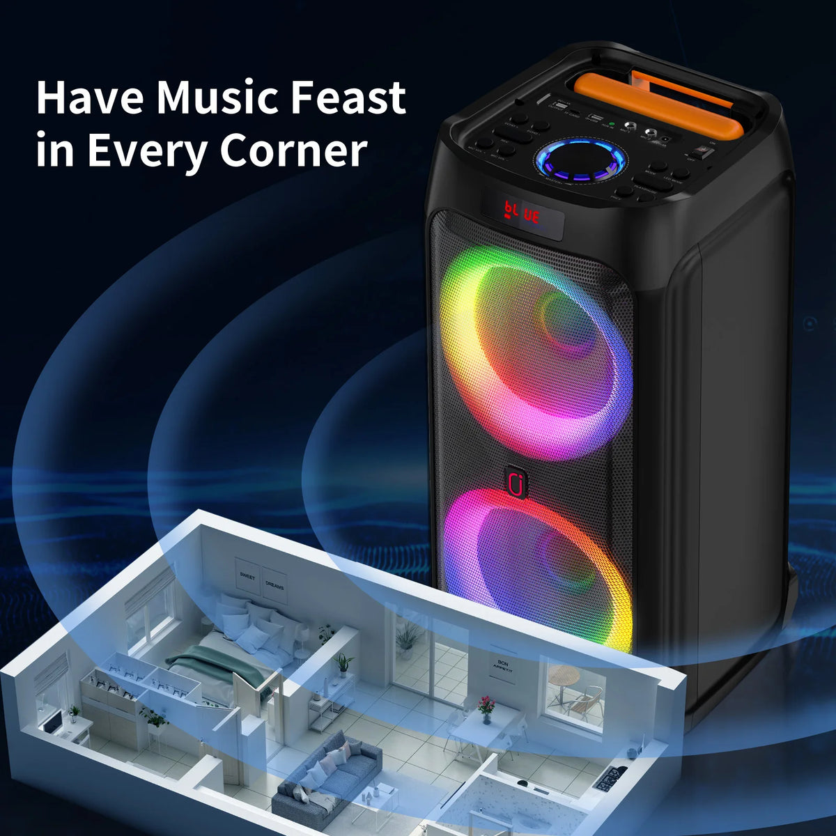T9 Karaoke Machine with 2 Wireless Microphones, 24" Big Portable Bluetooth Speaker for Adults with Rolling Wheels