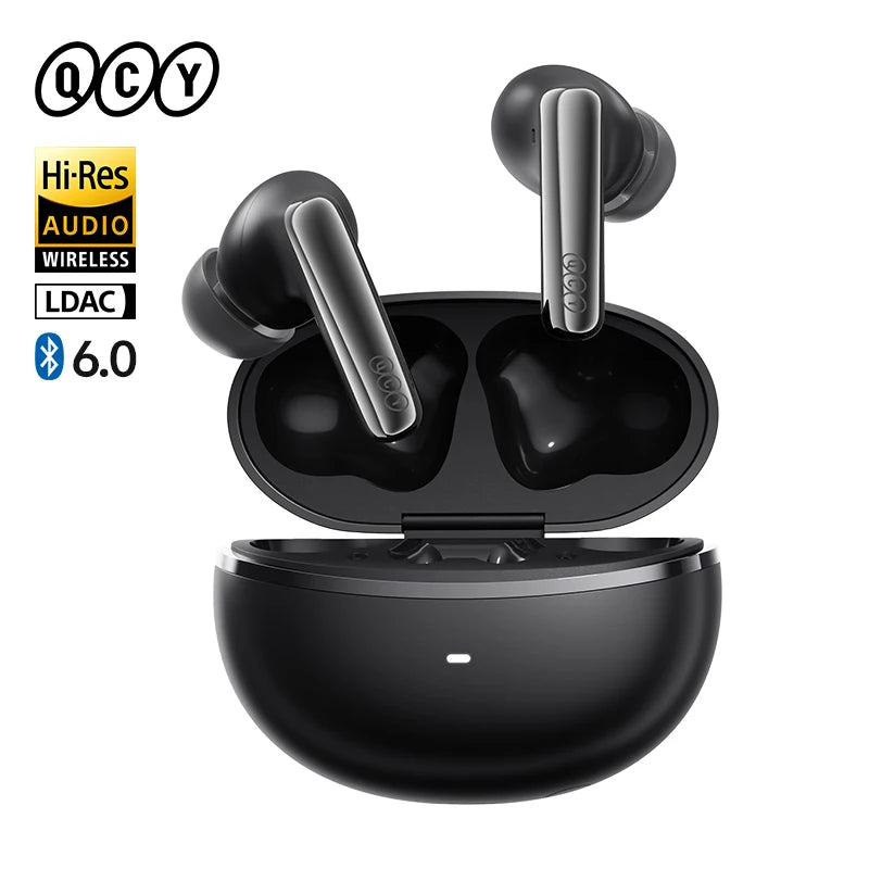 QCY MeloBuds N70 Écouteurs sans fil ANC adaptatifs Bluetooth 6.0 LDAC Audio Hi-Res 6 micros Écouteurs avec chargement sans fil 50h IPX5