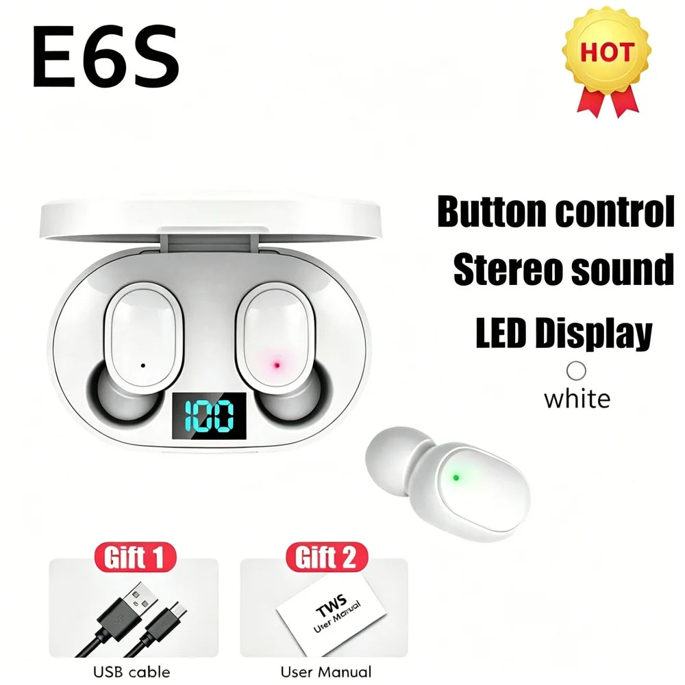 Écouteurs Bluetooth avec affichage numérique et micro, casque Bluetooth sans fil TWS E6S avec réduction de bruit pour Xiaomi Huawei Oppo