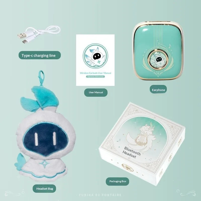 New Genshin Impact Venti Earphones Tws Wireless Bluetooth Earbuds Semi-In-Ear Hifi Gaming Stereo Surround Venti Headphone Giffts