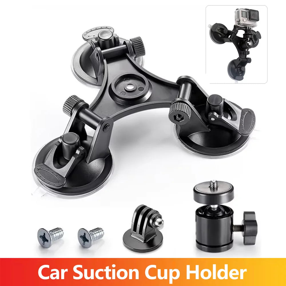 3-Cup Car Suction Cup Holder Strong Mount for GoPro Hero 13 12 11 10 9 8 Insta360 SJCAM AKASO DJI Osmo Action Camera Accessories