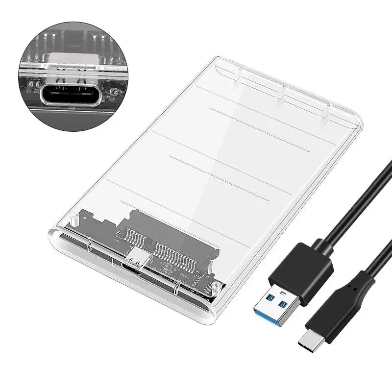 Boîtier HDD Externe USB3.0 5Gbps 2,5 Pouces Boîtier Disque Dur Transparent Boîtier de Disque Dur Externe SATA Boîtier de Stockage HDD SSD pour Ordinateur Portable PC