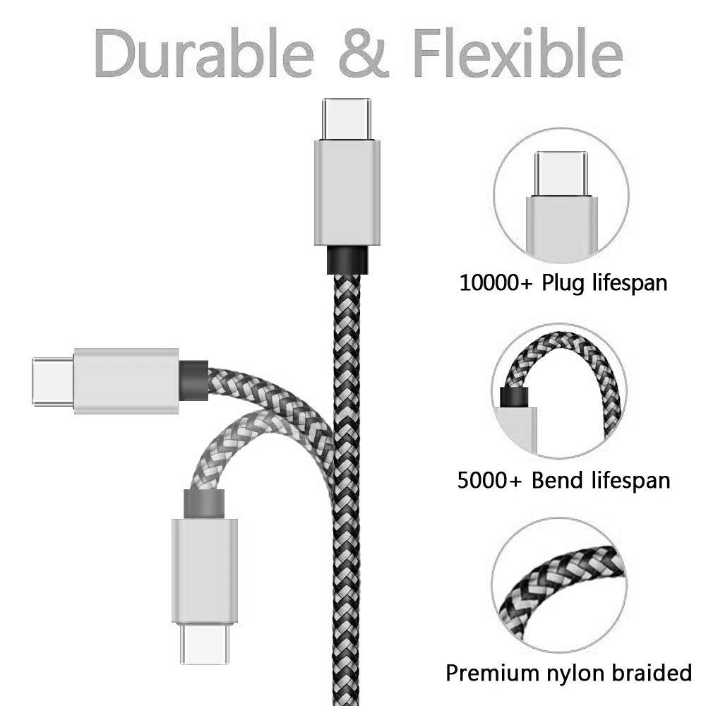 1-3 stk. USB Type C-kabel til hurtig opladning, batteriopladerledning, vævet nylon-datakabel, mobiltelefonoplader til Huawei og Samsung, USB C